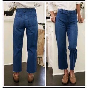 Frank & Eileen Kinsale High Rise Jean Medium Wash Size 8 Cropped Raw Hem Denim